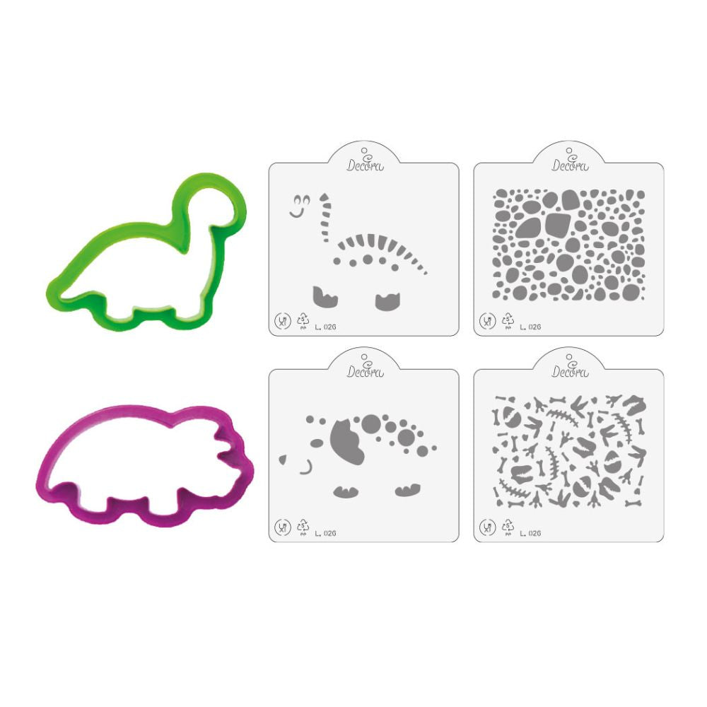 SET 2 CORTA GALLETA Y 4 PLANTILLAS DINOSAURIOS DECORA
