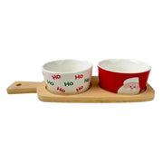 SET 2 POCILLOS NAVIDAD C/BANDEJA MADERA 25 CM