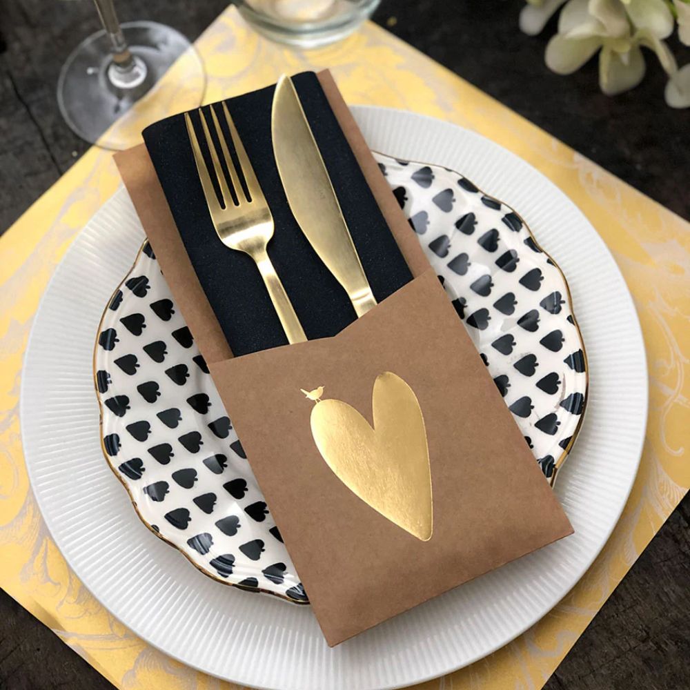 SET 12 ESTUCHE CUBIERTOS CORAZON KRAFT INDIGO DE PAPEL
