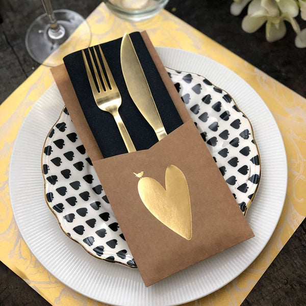 SET 12 ESTUCHE CUBIERTOS CORAZON KRAFT INDIGO DE PAPEL