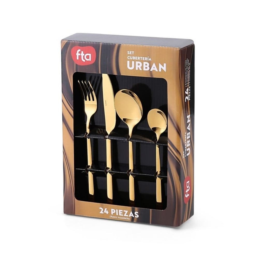 SET CUBIERTOS 24 PZS URBAN DORADO FTA
