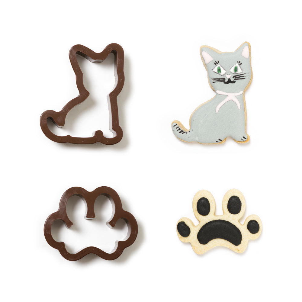 SET 2 CORTA GALLETA GATO Y HUELLA DECORA