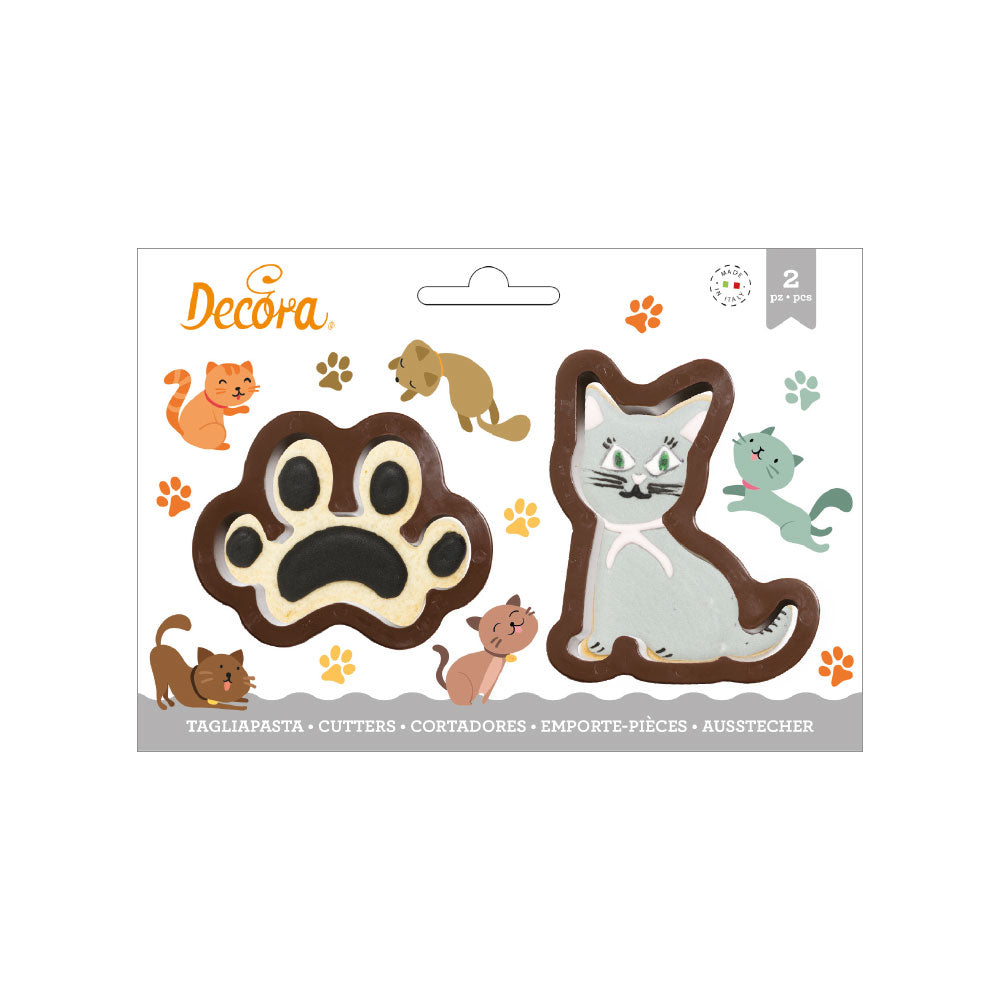 SET 2 CORTA GALLETA GATO Y HUELLA DECORA