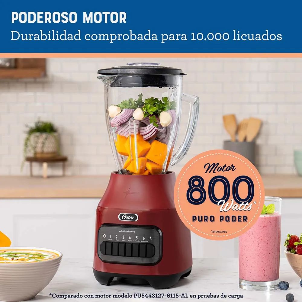 LICUADORA ROJA VASO VIDRIO 6 VELOCIDADES OSTER