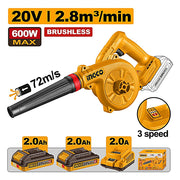 SOPLADOR ASPIRADOR INGCO 20V CABLI20682 2 BAT 2AH + CARG