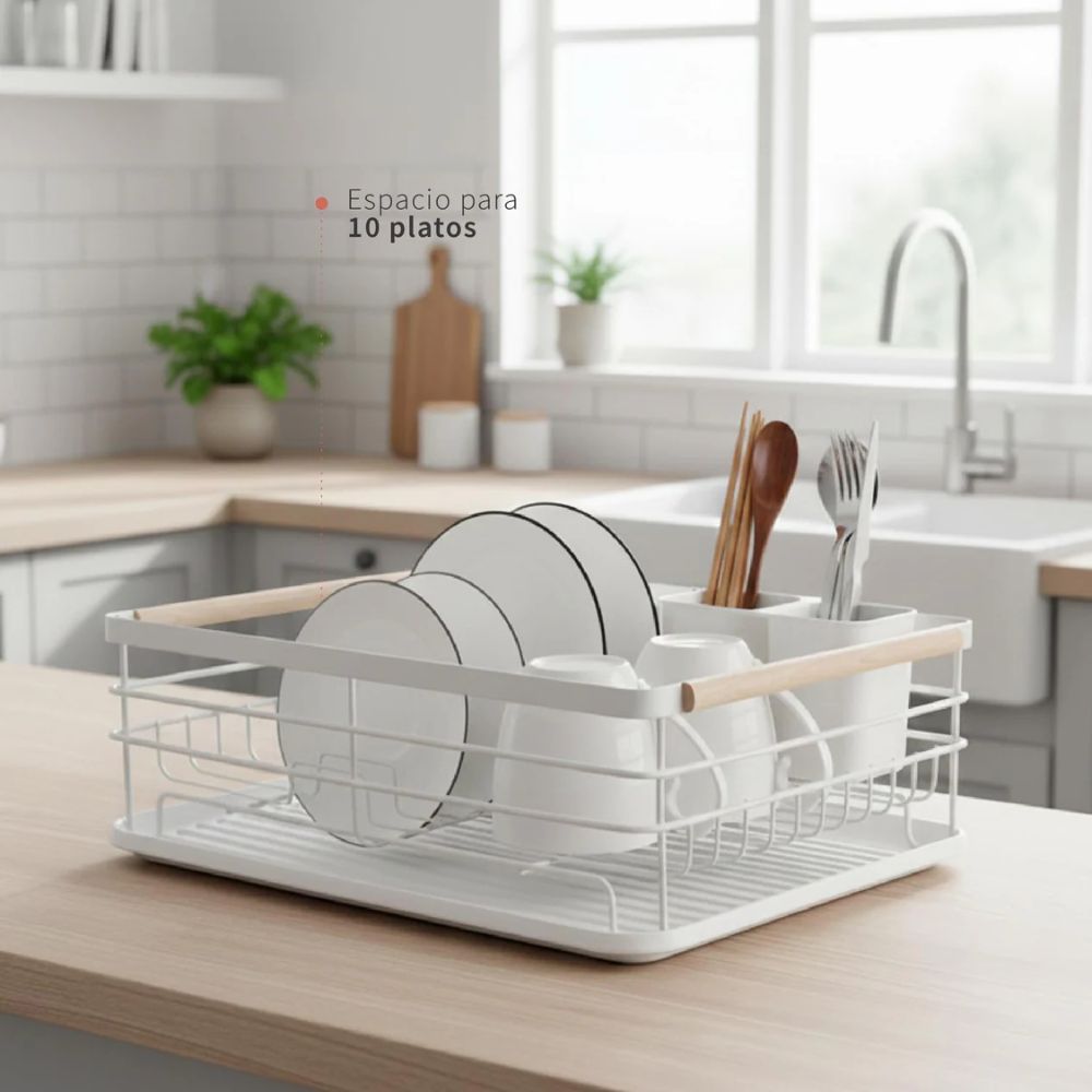 SECAPLATOS ESCURRIDOR 1 NIVEL ACERO INOX BLANCO SIMPLIT