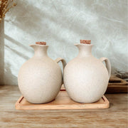 SET ALCUZAS CERAMICA CON TAPA CORCHO Y BANDEJA MADERA