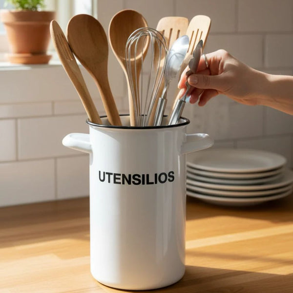 PORTA UTENSILIOS ENLOZADO BLANCO