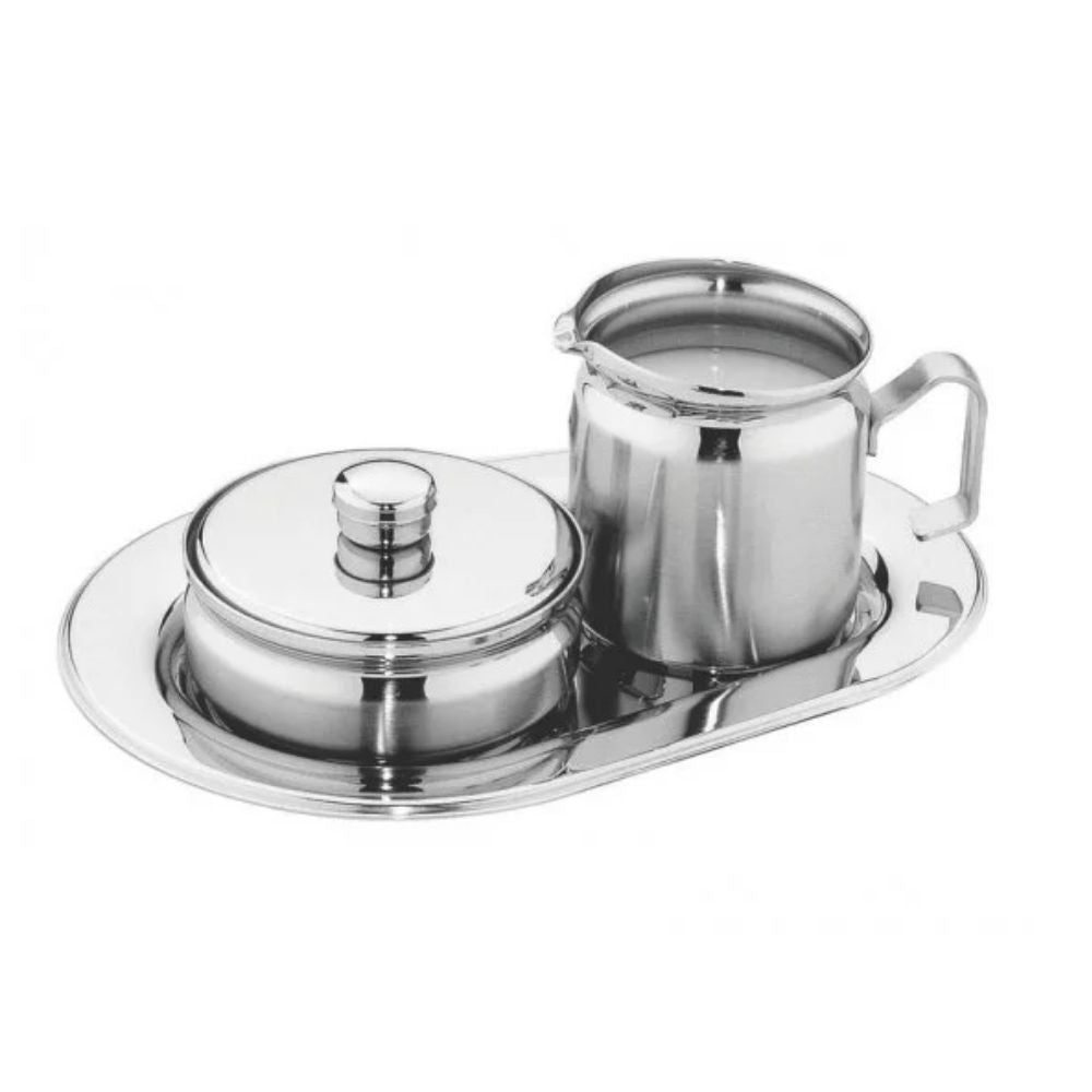 JUEGO 3 PZAS CREMERO Y AZUCARERO ACERO INOX TRAMONTINA